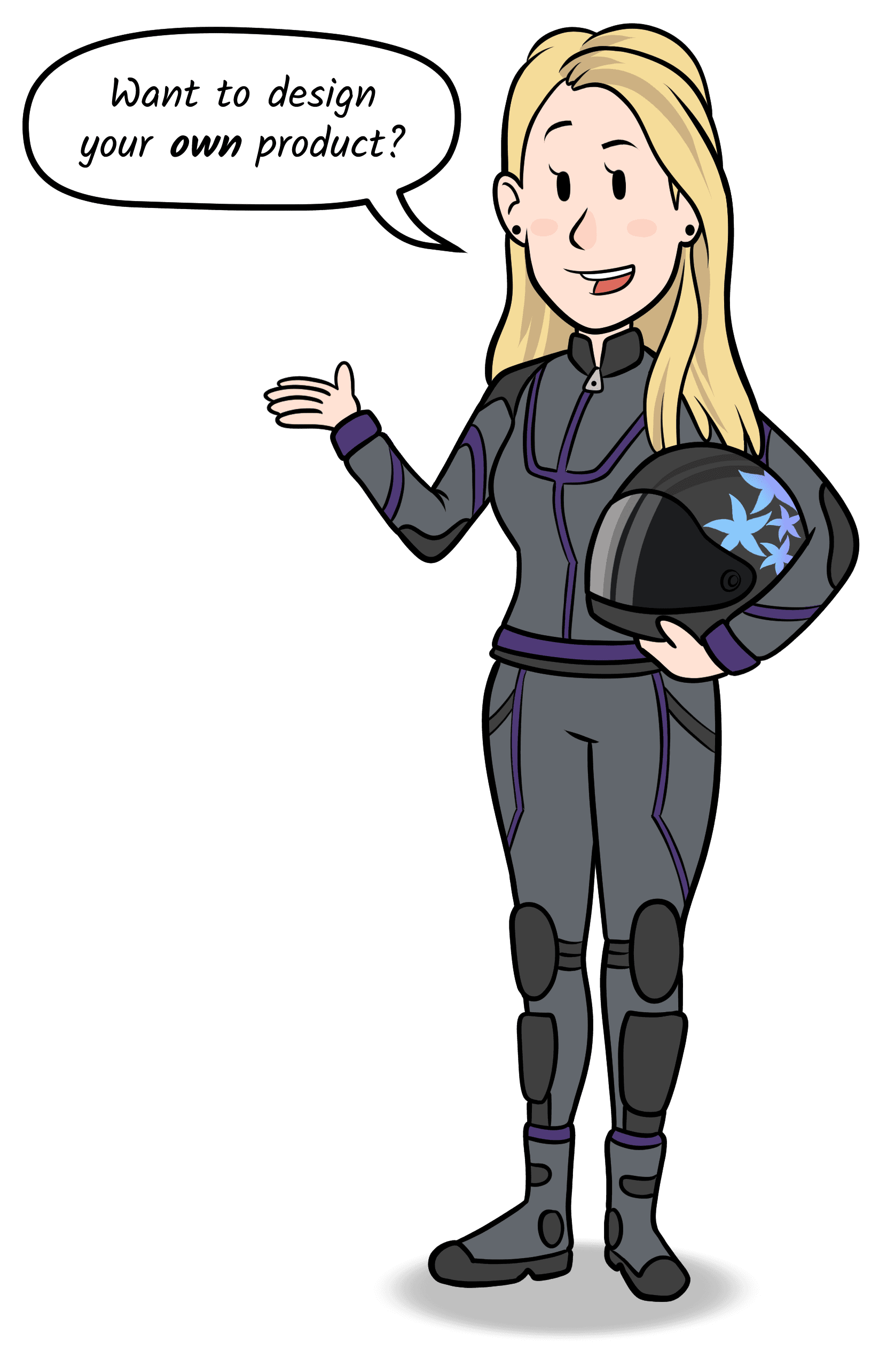 Sarah with speech bubble asking if you'd like to design your own